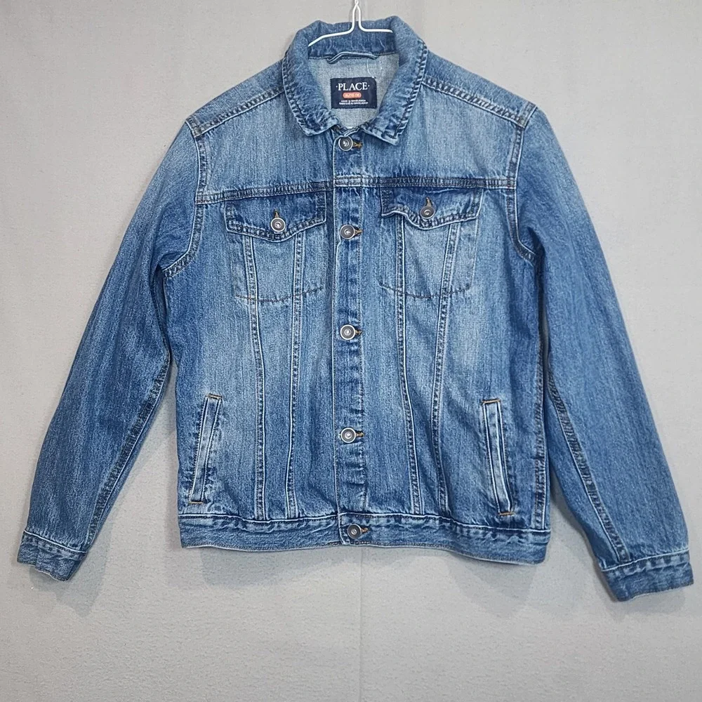 The Children's Place Denim Jacket Blue Medium Wash Trucker Boys Size XL‎ 14